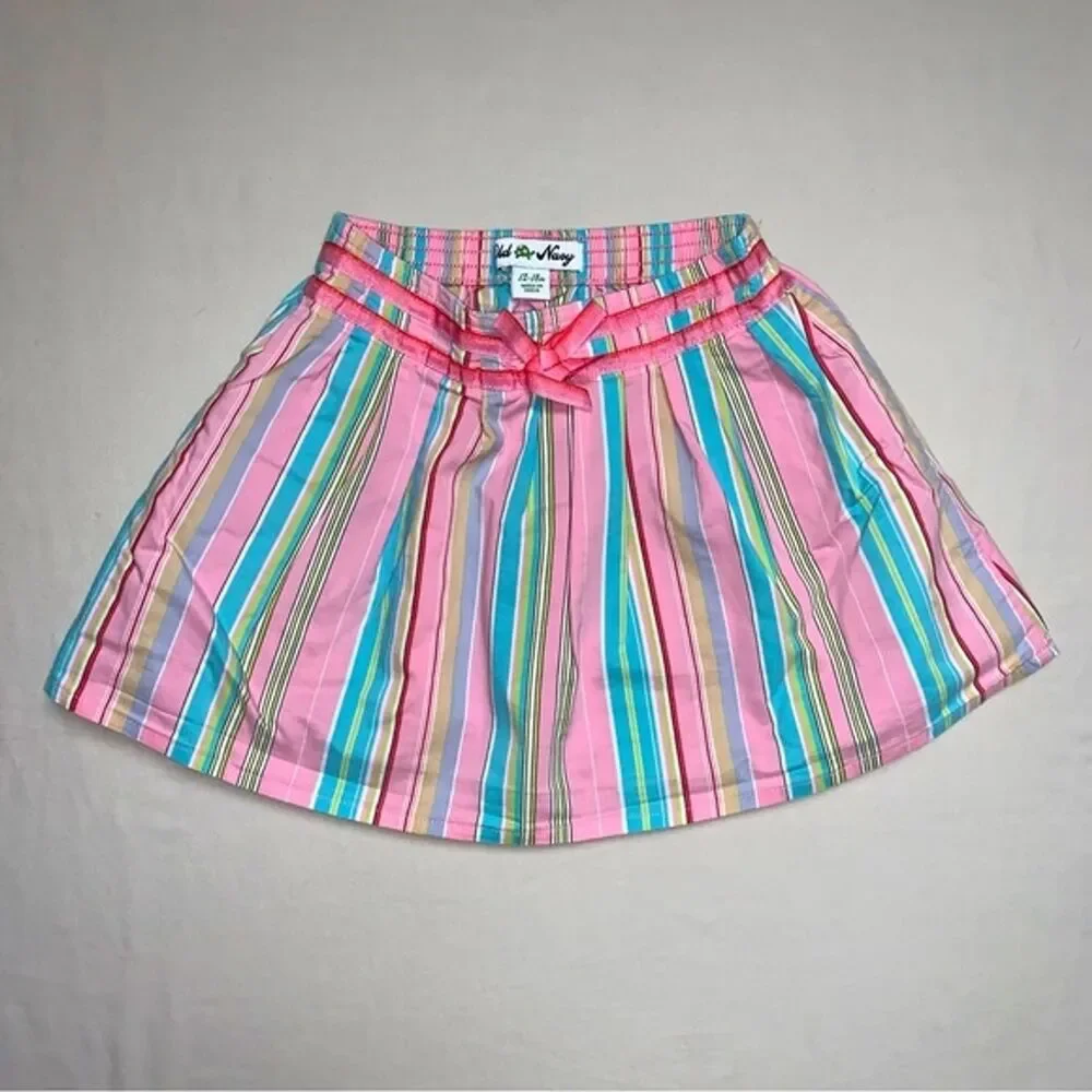 Old Navy Pastel Striped Skirt Girl’s 12-18 months Pleated Skater Circle Vacation